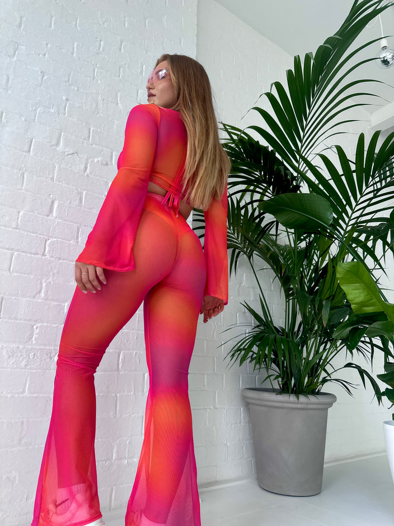 Ready To Ship - Coral - Bell Sleeve Top (Mesh)