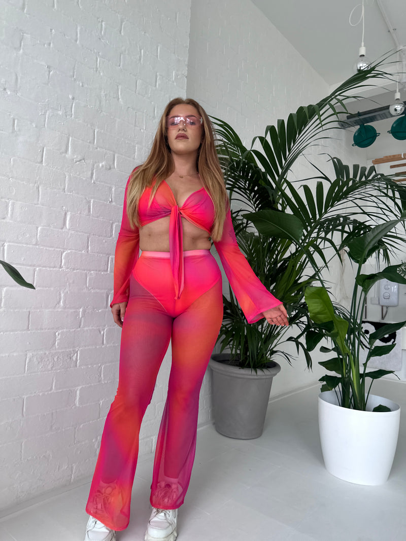 Ready To Ship - Coral - Bell Sleeve Top (Mesh)