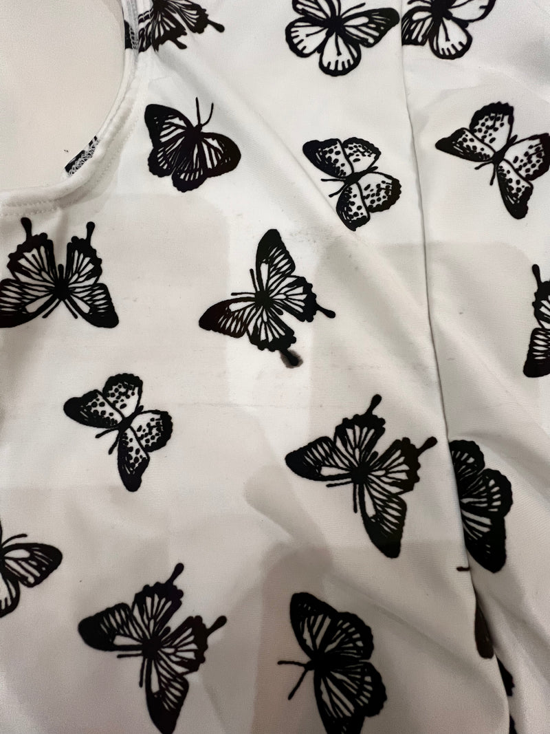 Sample with Defects on Print - White Butterfly - Cut Out Unitard