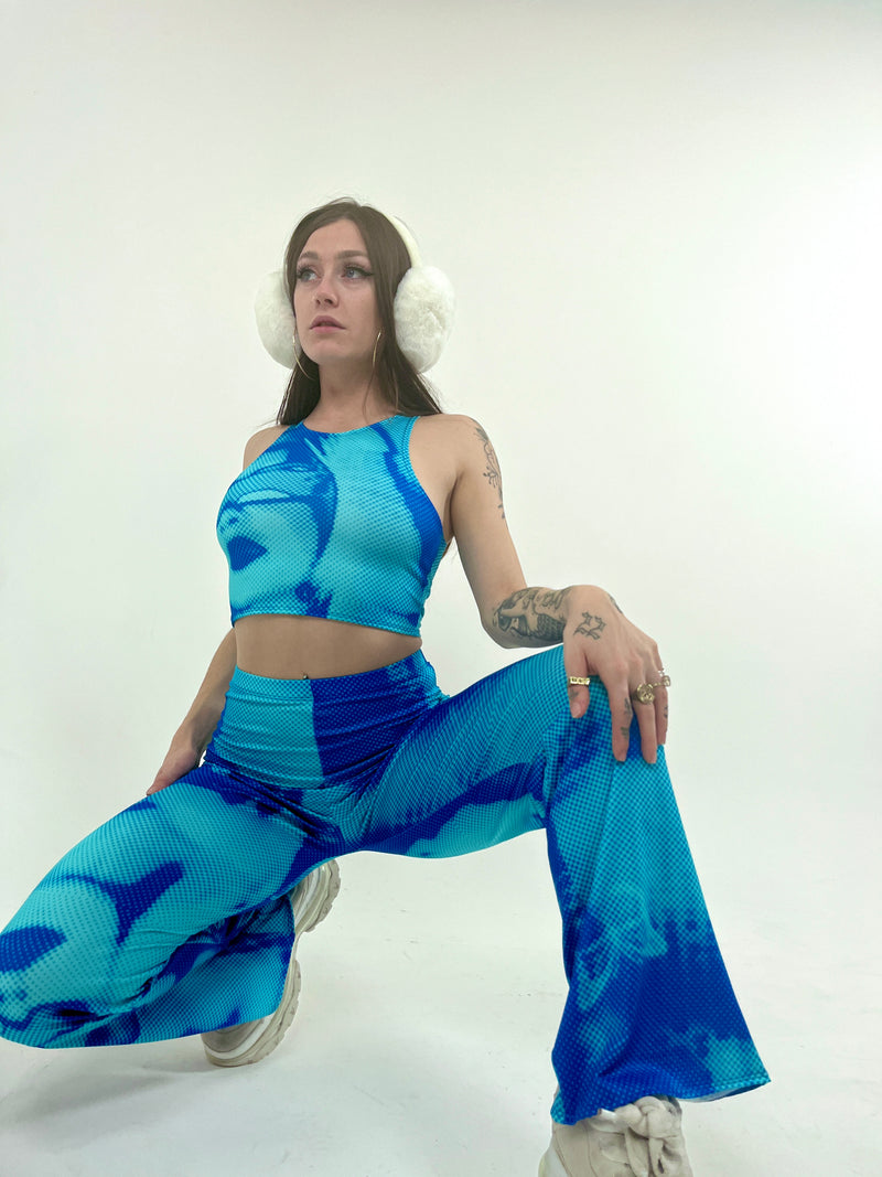 Glitch (Aqua) - Wide Leg Trousers