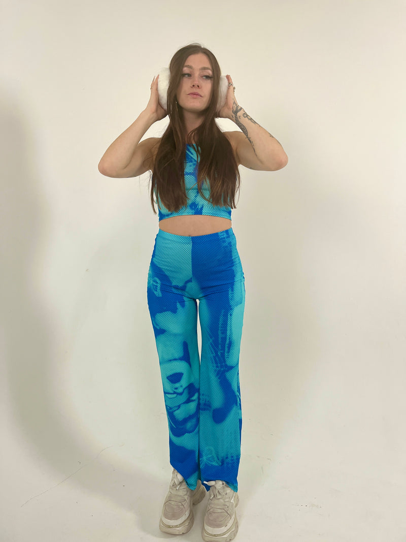 Glitch (Aqua) - Wide Leg Trousers