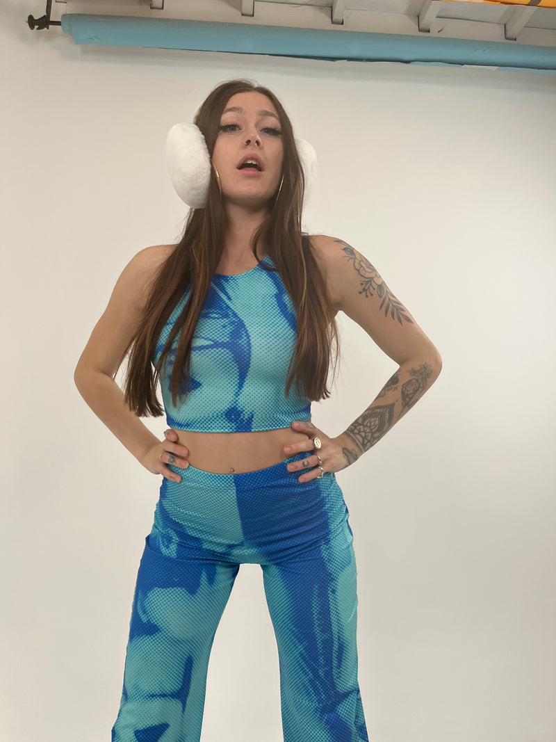 Glitch (Aqua) - Wide Leg Trousers