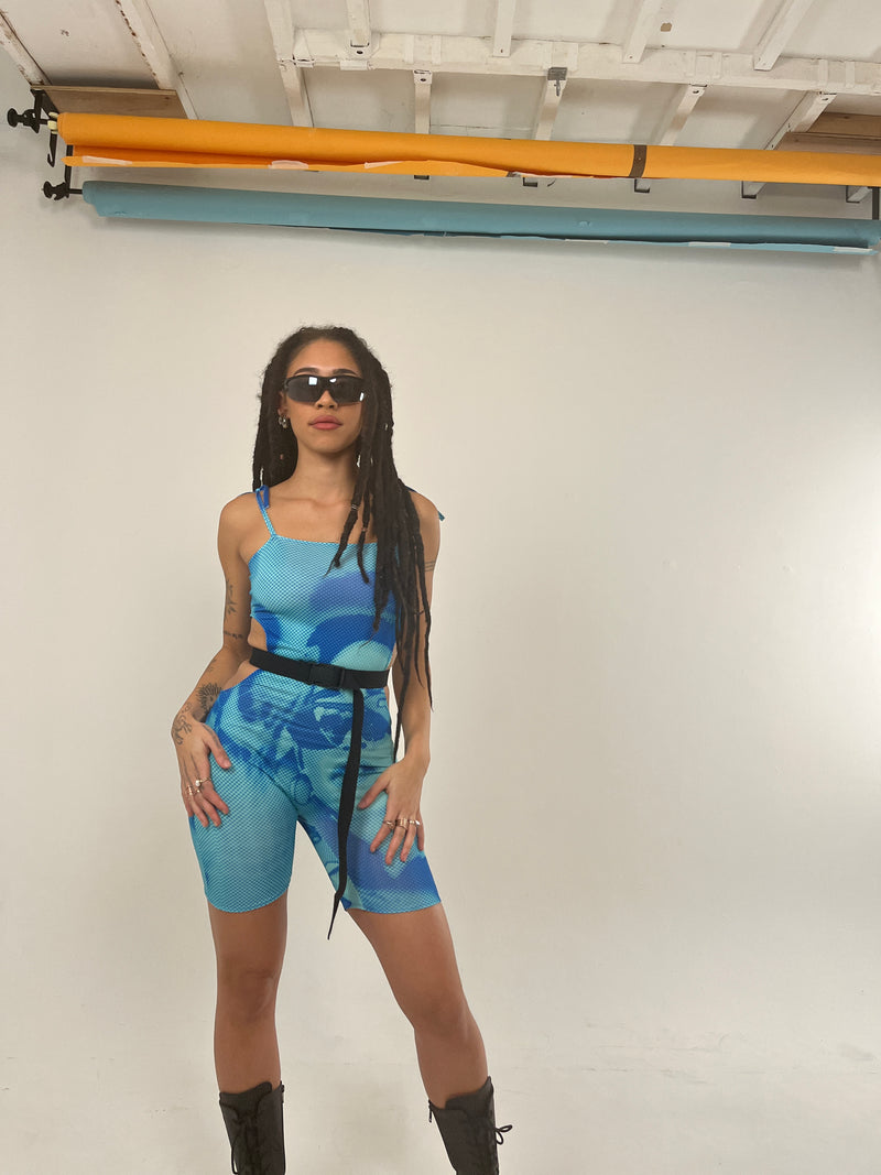 Glitch (Aqua) - Cut-Out Unitard