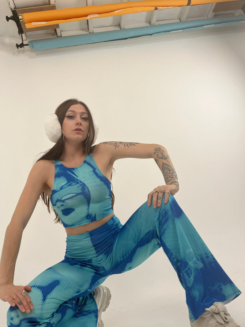 Glitch (Aqua) - Wide Leg Trousers